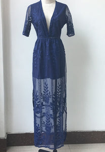 Sexy High Waist Side Split Lace Maxi Dress