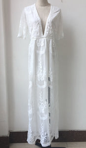 Sexy High Waist Side Split Lace Maxi Dress