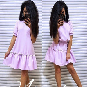 Casual O Neck Short Sleeve Droop Waist Dress