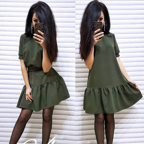 Casual O Neck Short Sleeve Droop Waist Dress