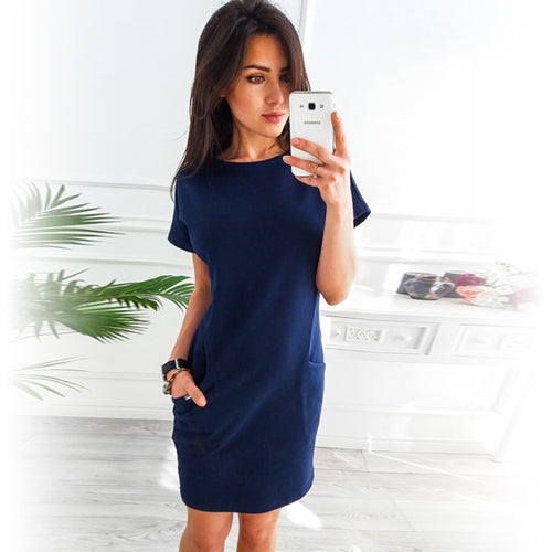 Casual O Neck Short Sleeve Straight Mini Dress