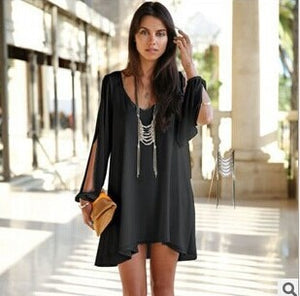 Long Sleeve V Neck Chiffon Dress