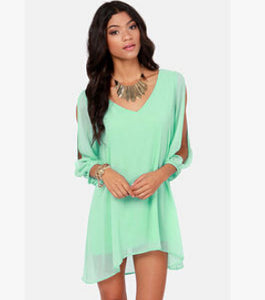 Long Sleeve V Neck Chiffon Dress