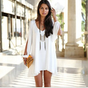 Long Sleeve V Neck Chiffon Dress