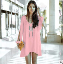 Long Sleeve V Neck Chiffon Dress