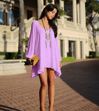 Long Sleeve V Neck Chiffon Dress