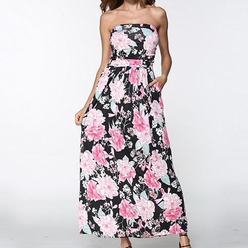 Floral Strapless Off Shoulder Long Maxi Dress
