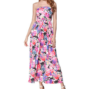 Floral Strapless Off Shoulder Long Maxi Dress