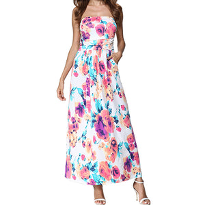 Floral Strapless Off Shoulder Long Maxi Dress