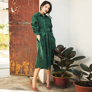 Long Sleeve Shirtwaist Dress With Belt