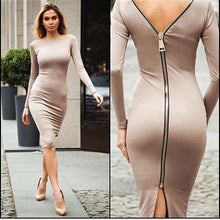 Long Sleeve Zipper Back Bodycon Midi Dress