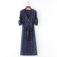 Deep V Neck Bow Tie Half Sleeve Midi Dress