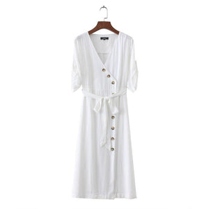 Deep V Neck Bow Tie Half Sleeve Midi Dress