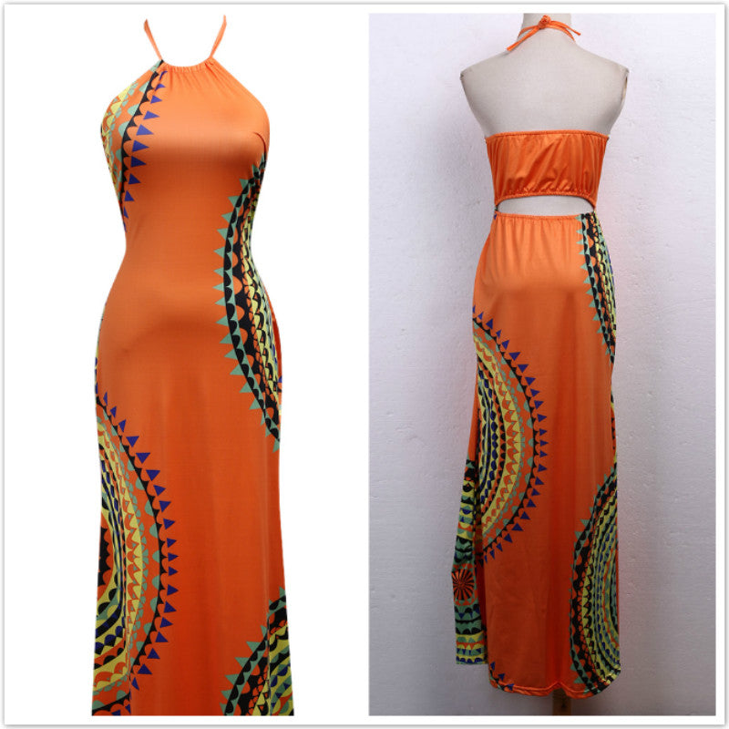 Halter Neck Sleeveless Split Side Sheath Long Dress