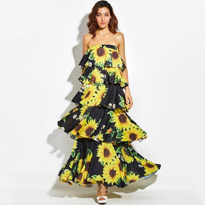 Plant And Floral Print Long Maxi Dress