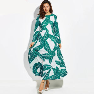 Plant And Floral Print Long Maxi Dress