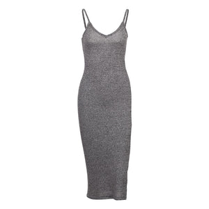 Cami V Neck Side Split Bodycon Midi Dress