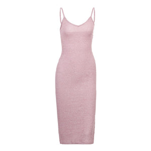 Cami V Neck Side Split Bodycon Midi Dress