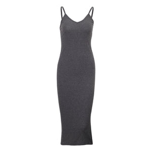 Cami V Neck Side Split Bodycon Midi Dress