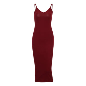 Cami V Neck Side Split Bodycon Midi Dress