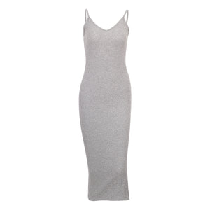 Cami V Neck Side Split Bodycon Midi Dress