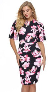 O Neck Half Flare Sleeve Midi Dress