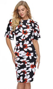 O Neck Half Flare Sleeve Midi Dress