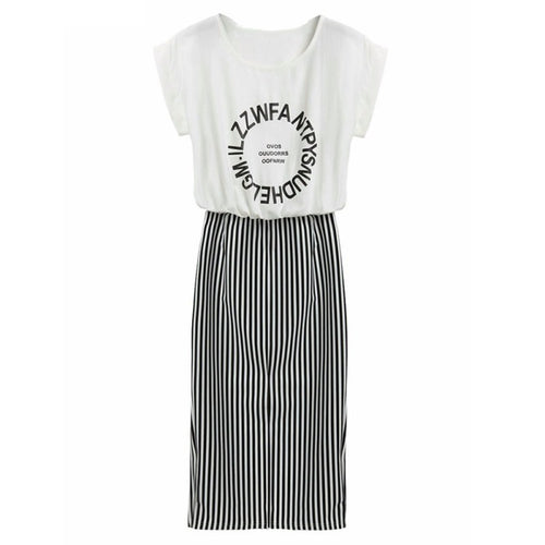 Short Sleeve Striped Midi Dress