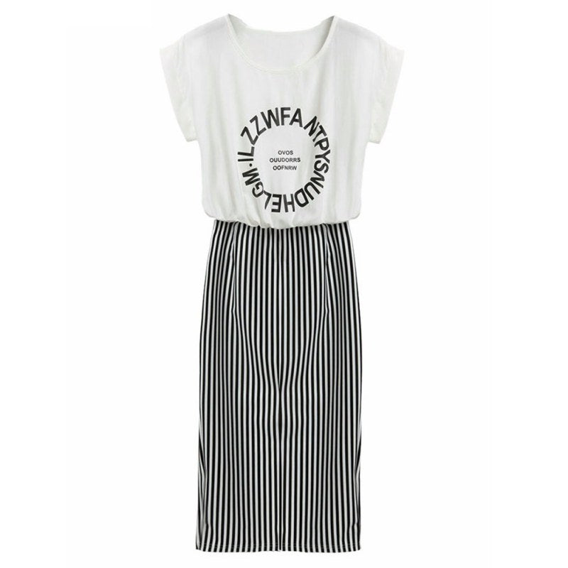 Short Sleeve Striped Midi Dress
