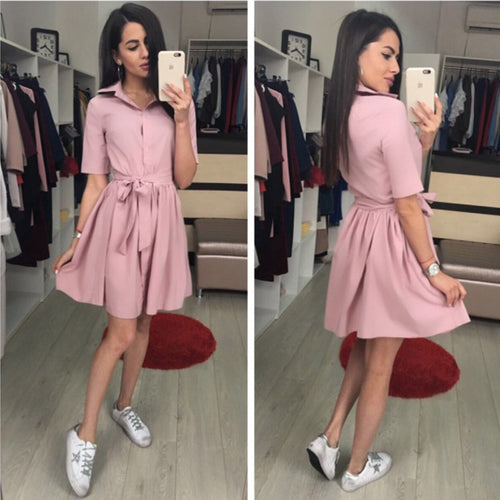 Casual Sashes Front Button Casual Dress