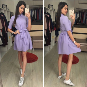 Casual Sashes Front Button Casual Dress