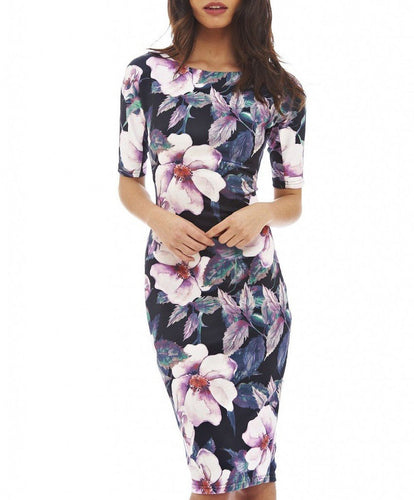 Elegant Floral Print Work Dress