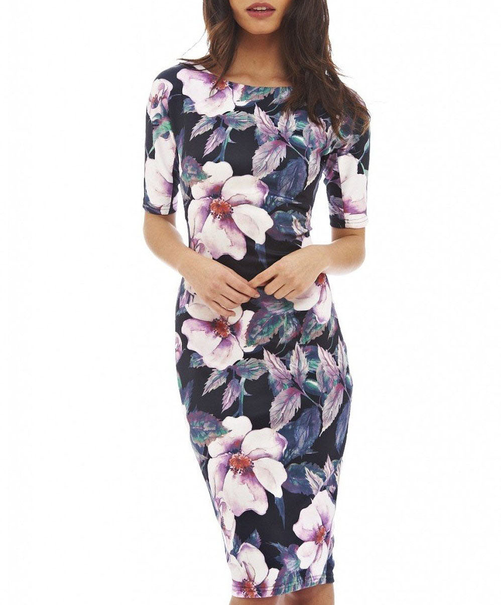 Elegant Floral Print Work Dress