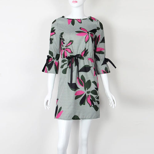 Floral Print O Neck Half Sleeve Mini Dress