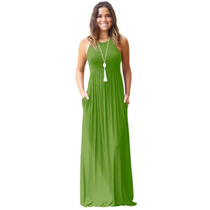 O Neck Sleeveless High Waist Halter Long Dress