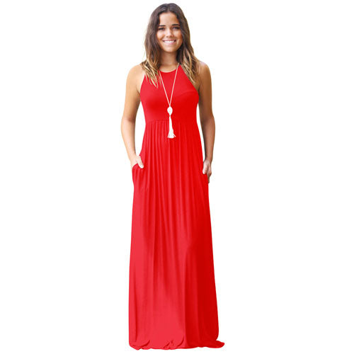O Neck Sleeveless High Waist Halter Long Dress