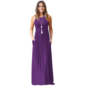O Neck Sleeveless High Waist Halter Long Dress