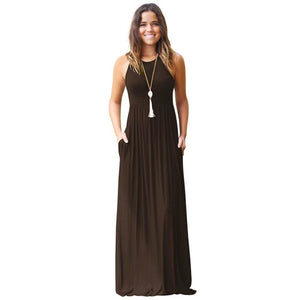 O Neck Sleeveless High Waist Halter Long Dress