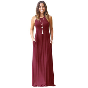 O Neck Sleeveless High Waist Halter Long Dress