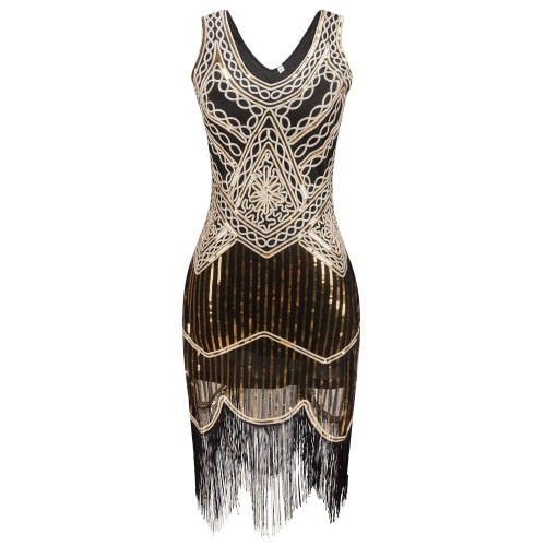O Neck Sleeveless Retro Black Sequin Dress