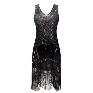 O Neck Sleeveless Retro Black Sequin Dress