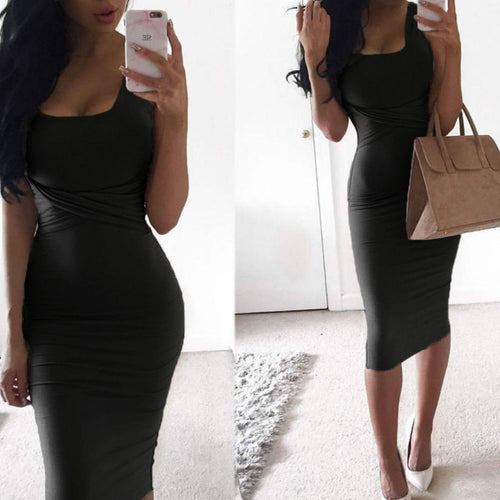 Sleeveless O Neck Midi Bodycon Dress