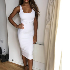 Sleeveless O Neck Midi Bodycon Dress