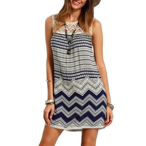Patchwork Print Sleeveless Tunic Dress
