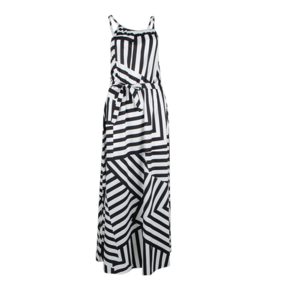 Sleeveless High Waist Long Maxi Dress With Belt