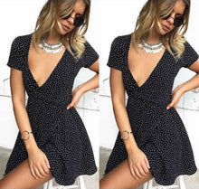 Polka Dot Chiffon Dress With Deep Ruffle Neck