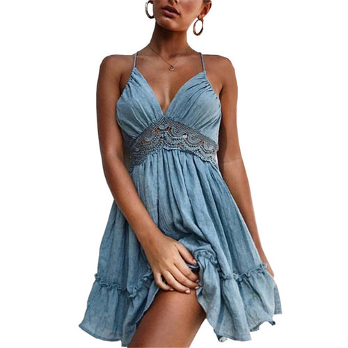 Spaghetti Strap Backless Party Dress Bohemian Beach Dress