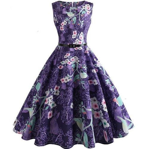 Floral Print Sleeveless Retro Rockabilly Dress