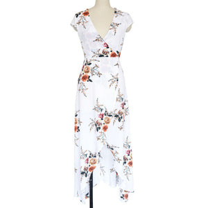 Deep Floral Print Deep V Neck Summer Chiffon Maxi Dress