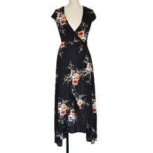 Deep Floral Print Deep V Neck Summer Chiffon Maxi Dress
